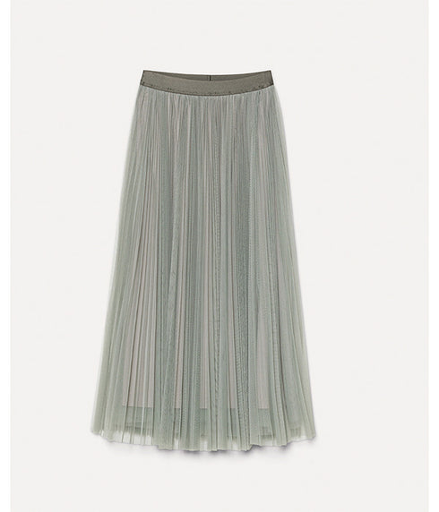 Tulle Soleil Pliss' Skirt - Stone